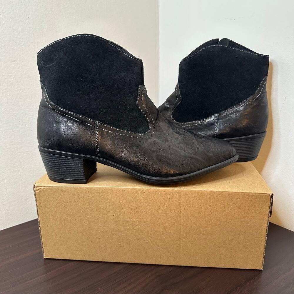 Munro Laramie Black Leather Western Boho Zip-up Ankle Boots, Size 9.5 WW, New